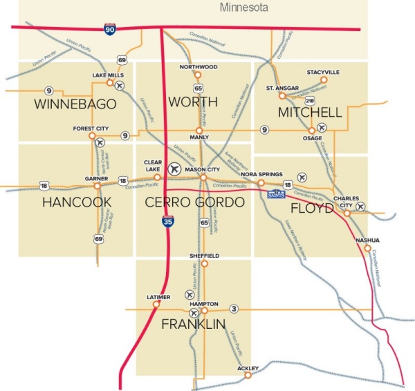 Best Place for Your Business Regional map for north central Iowa
